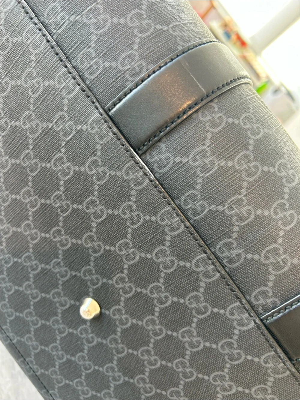 Gucci Black GG Supreme Duffel with Red and Navy Web Strap - Picture 11 of 15